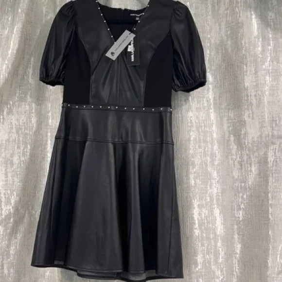 Karl Lagerfeld Paris, Women’s Faux leather dress silver-tone studs. SZ 6, NWT - Picture 11 of 13